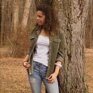 Army Green Denim Button Up Jacket